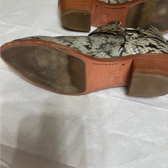 Frye Ray Harness Back Zip Snake Print Ankle Booties - Black and Gray - Picture 10 of 10